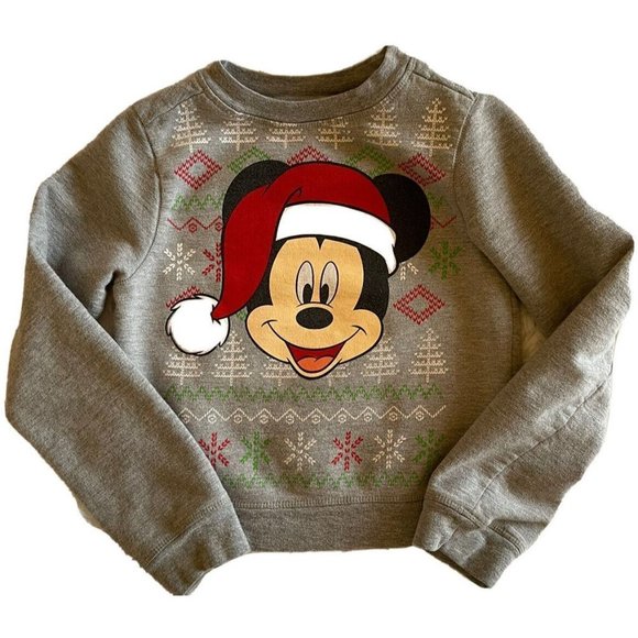 Disney Other - Disney 4T Mickey Mouse Santa Hat Christmas Sweatshirt Gray Long Sleeve